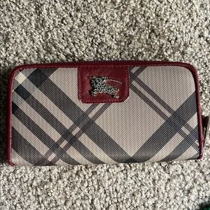 Burberry Nova Check Wallet with Burgundy Trim
